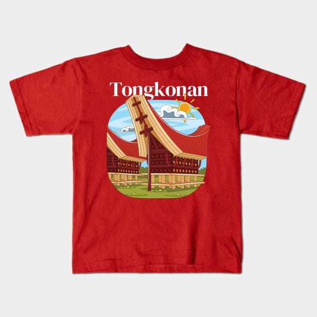 Tongkonan Traditional House (Indonesia Travel) Kids T-Shirt by MEDZ